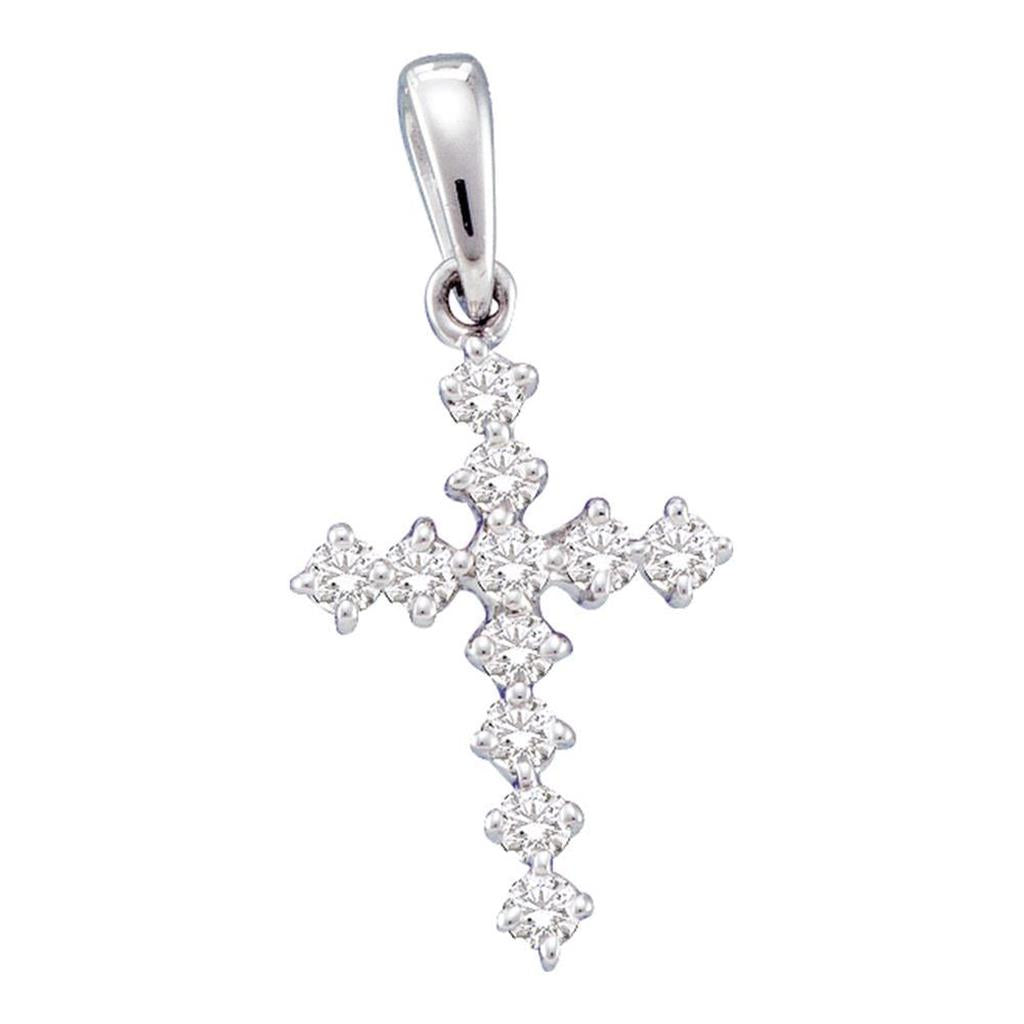 14k White Gold Round Diamond Cross Pendant 1/10 Cttw