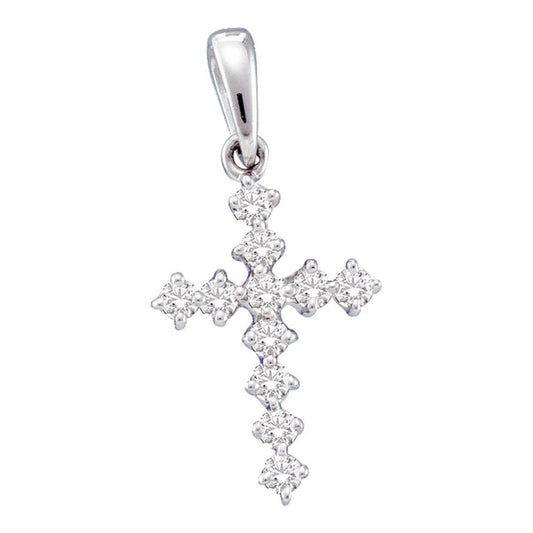 14k White Gold Round Diamond Cross Pendant 1/10 Cttw