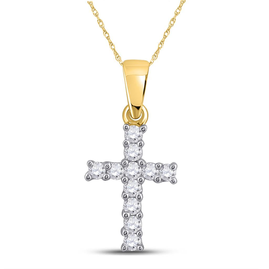 14k Yellow Gold Round Diamond Cross Pendant 1/10 Cttw