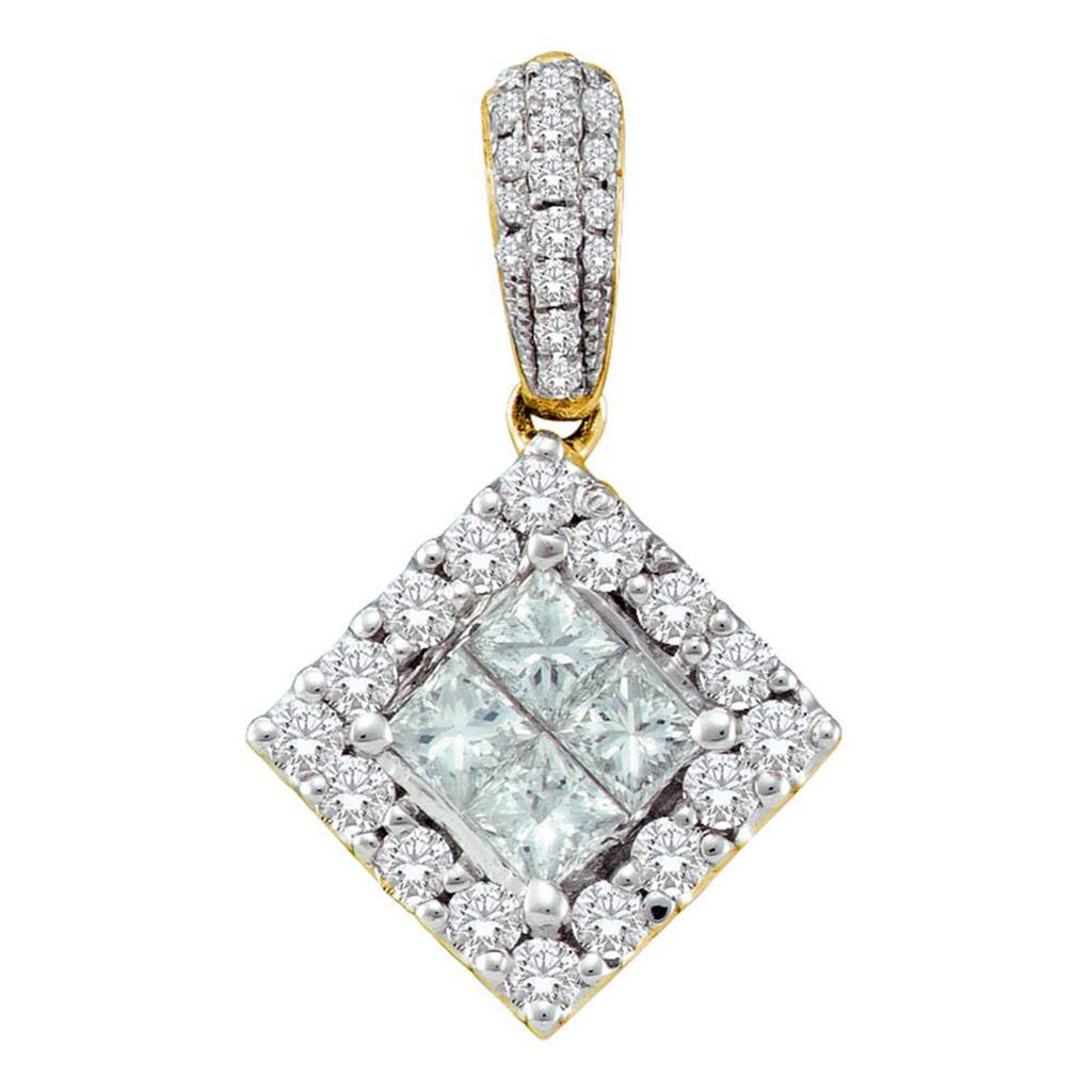 14k Yellow Gold Princess Diamond Invisible-set Square Pendant .70 Cttw