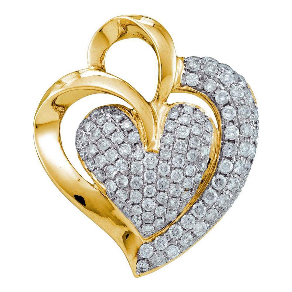 14k Yellow Gold Round Diamond Open-Center Heart Pendant 1 Cttw