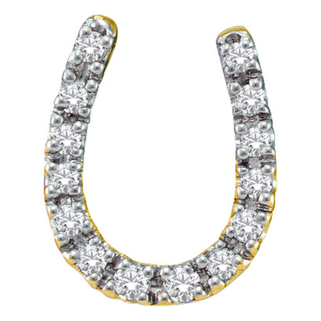 14k Yellow Gold Round Diamond Horseshoe Pendant 1/10 Cttw