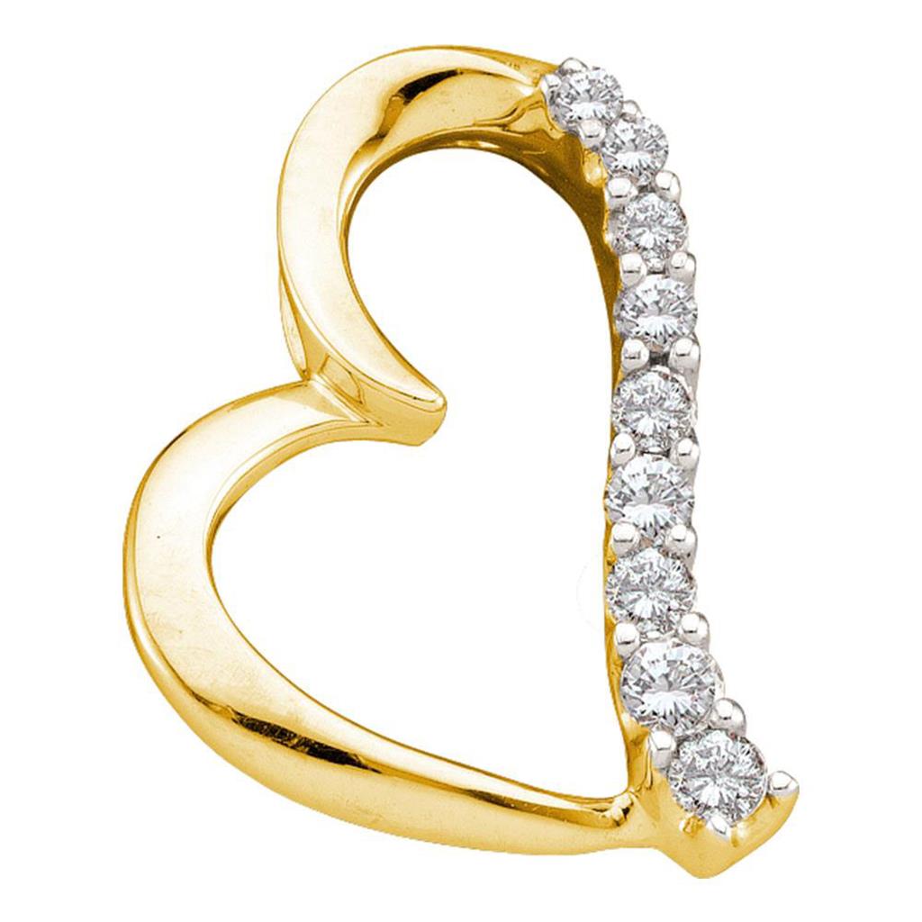 14k Yellow Gold Round Diamond Heart Pendant 1/4 Cttw