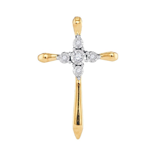 10k Yellow Gold Round Diamond Roman Cross Pendant 1/20 Cttw