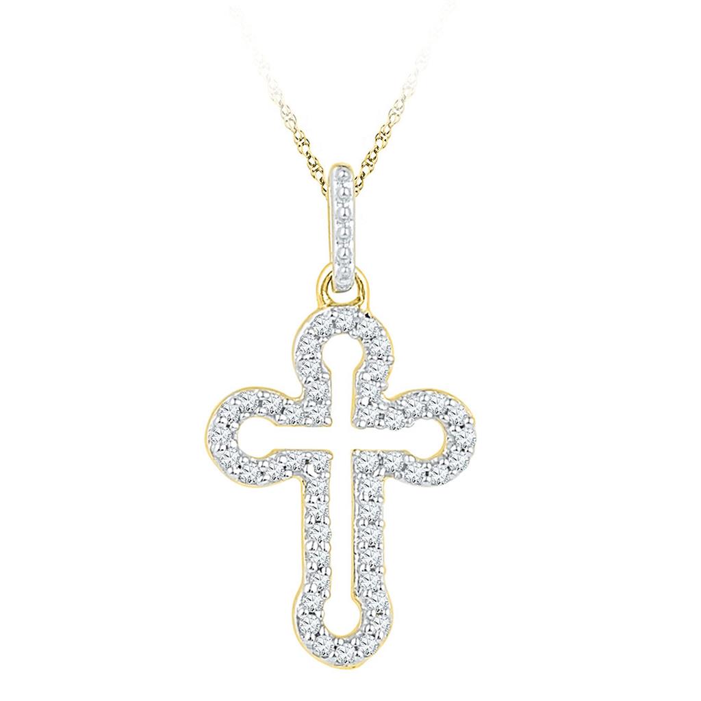 10k Yellow Gold Round Diamond Cross Religious Pendant 1/6 Cttw