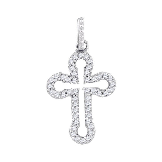 14k White Gold Round Diamond Outline Cross Pendant 1/6 Cttw