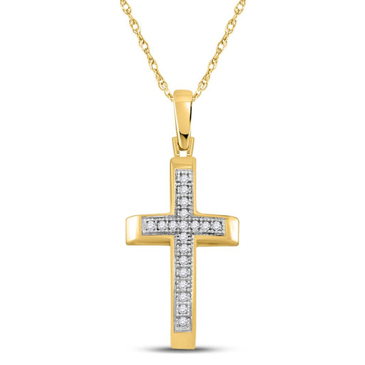 10k Yellow Gold Round Diamond Cross Pendant 1/20 Cttw