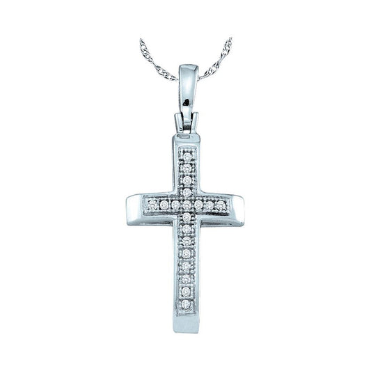 14k White Gold Round Diamond Cross Pendant 1/20 Cttw