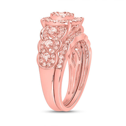 14k Rose Gold Round Diamond Vintage Bridal Wedding Ring Set 1 Ctw