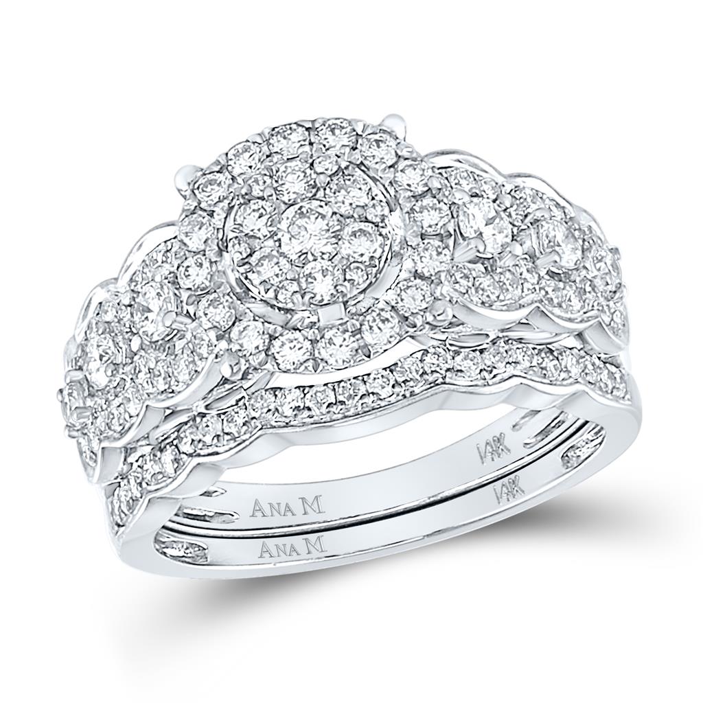 14k White Gold Round Diamond Bridal Wedding Ring Set 1 Cttw