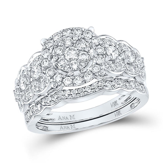 14k White Gold Round Diamond Bridal Wedding Ring Set 1 Cttw