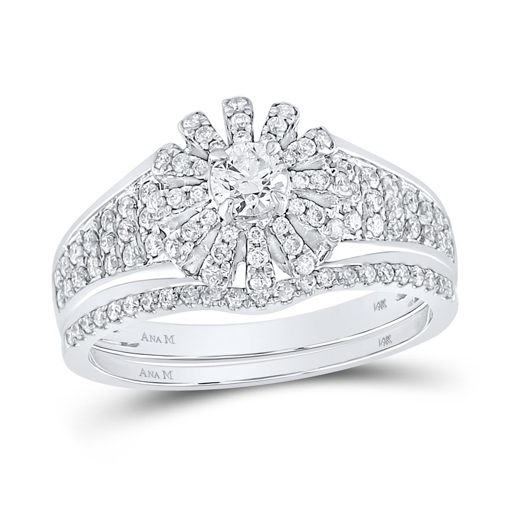 14k White Gold Round Diamond Bridal Wedding Ring Set 1 Cttw