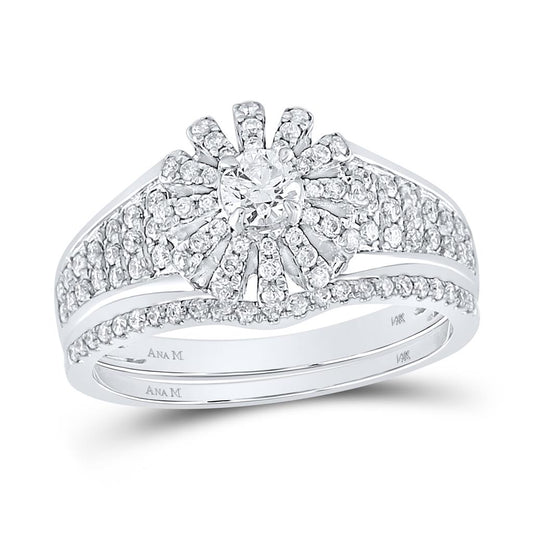 14k White Gold Round Diamond Bridal Wedding Ring Set 1 Cttw