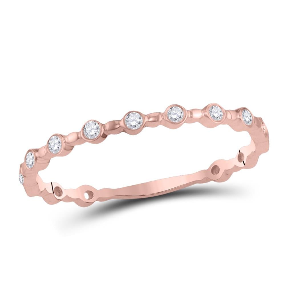 10k Rose Gold Round Diamond Modern Stackable Band Ring 1/10 Cttw