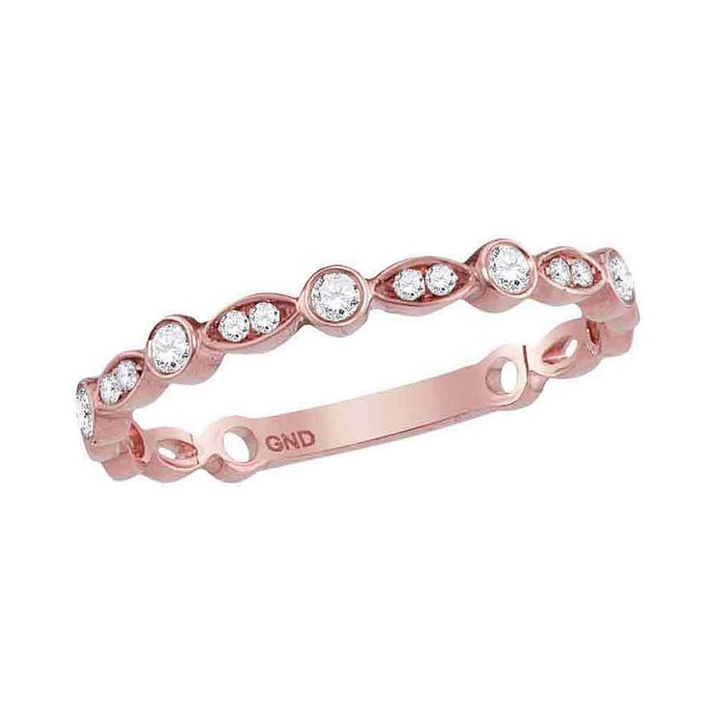 14k Rose Gold Round Diamond Vintage Inspired Stackable Band Ring 1/6 Cttw