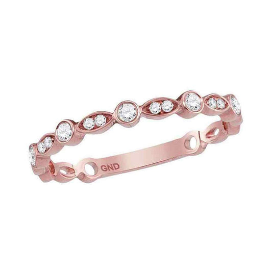 14k Rose Gold Round Diamond Vintage Inspired Stackable Band Ring 1/6 Cttw