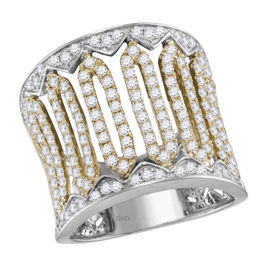 14k Two-tone White Gold Round Diamond Cocktail Band Ring 1-1/2 Cttw