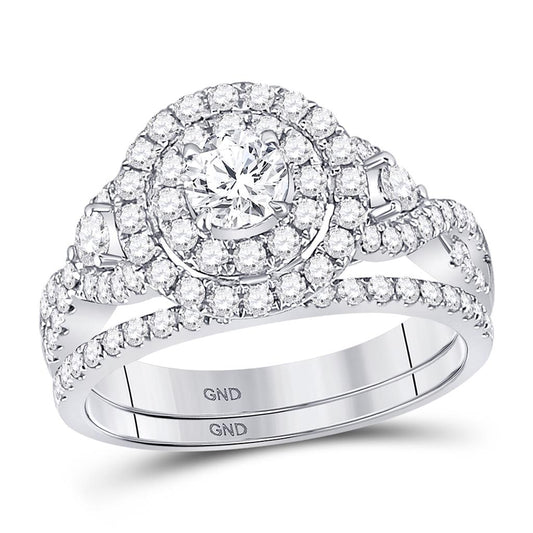 14k White Gold Round Diamond Bridal Wedding Ring Set 1-1/2 Cttw (Certified)