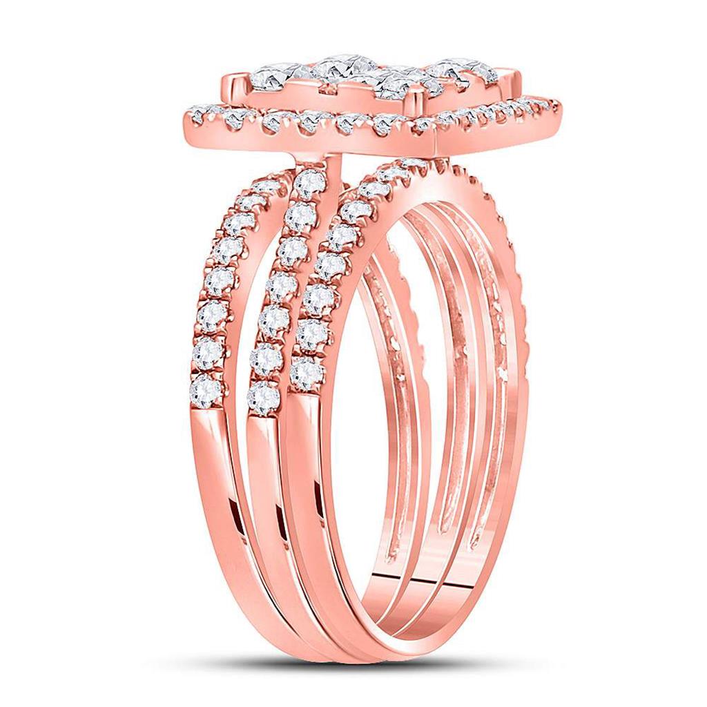 14k Rose Gold Round Diamond Square Bridal Wedding Ring Set 2 Cttw