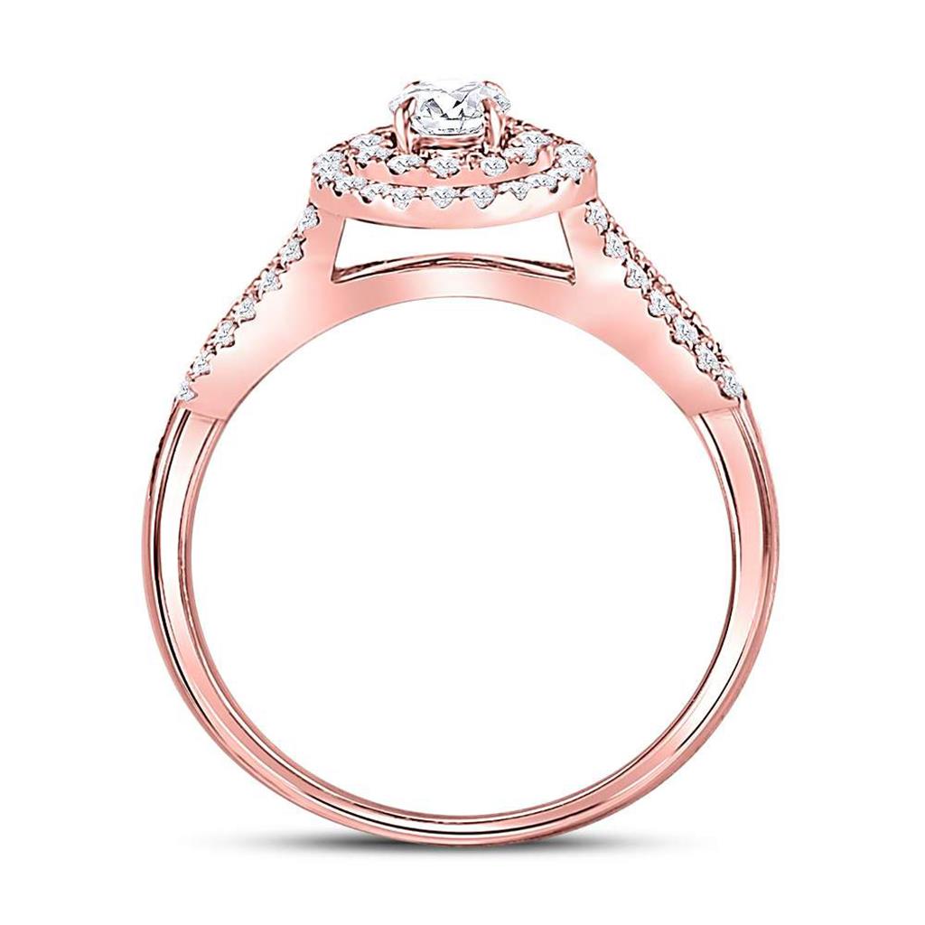 14k Rose Gold Round Diamond Halo Bridal Wedding Ring Set 3/4 Cttw