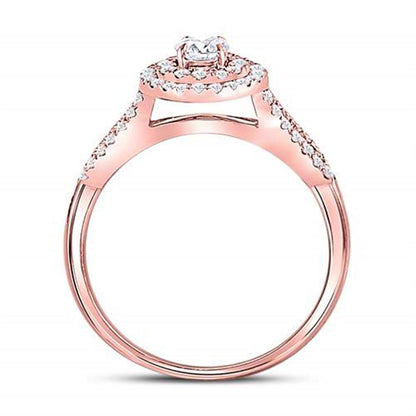 14k Rose Gold Round Diamond Halo Bridal Wedding Ring Set 3/4 Cttw