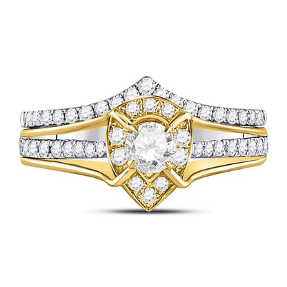 14k Two-tone Gold Round Diamond Bridal Wedding Ring Set 7/8 Cttw