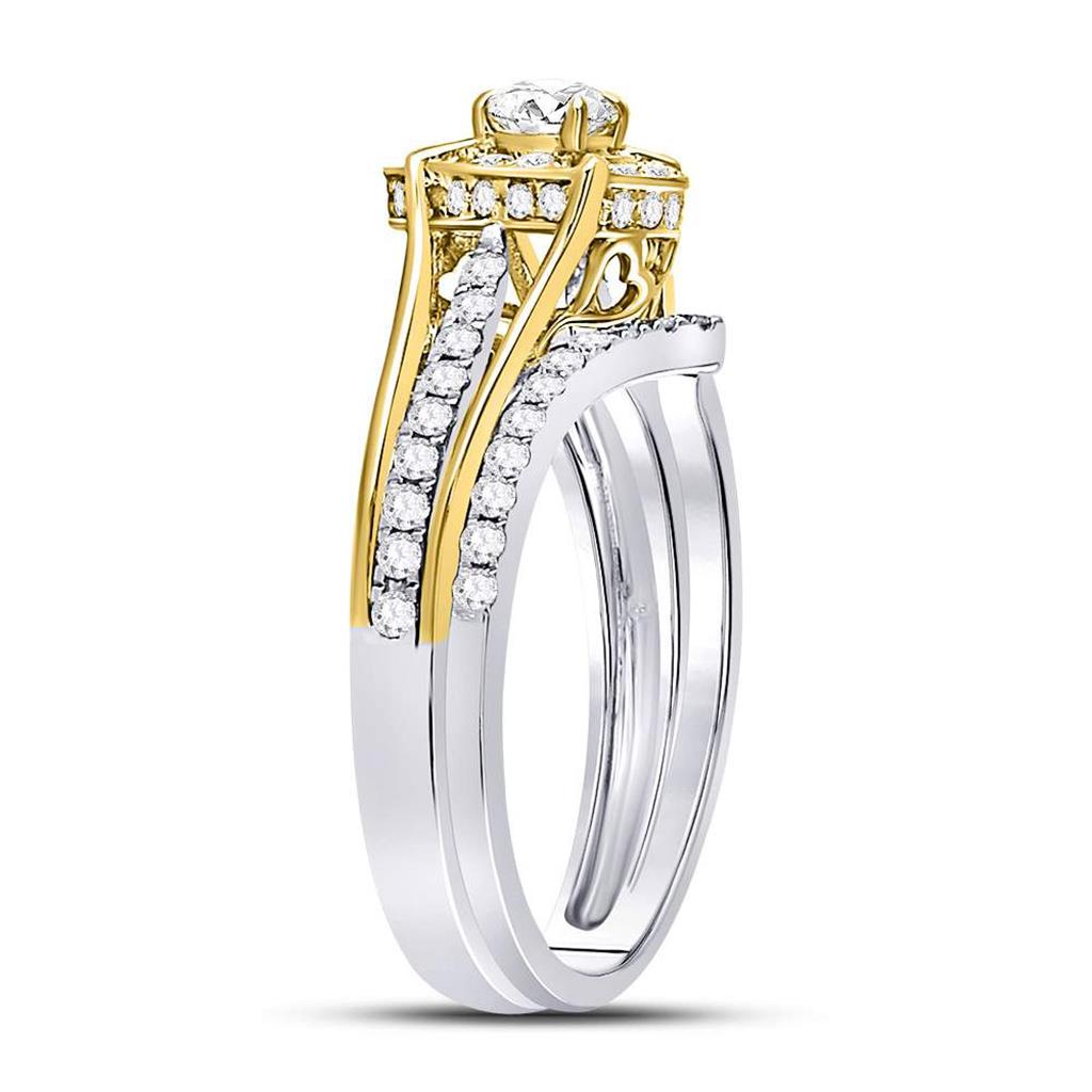 14k Two-tone Gold Round Diamond Bridal Wedding Ring Set 7/8 Cttw