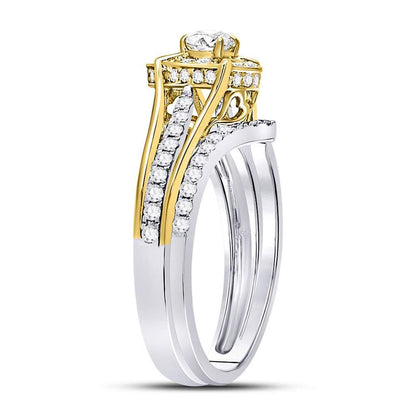 14k Two-tone Gold Round Diamond Bridal Wedding Ring Set 7/8 Cttw