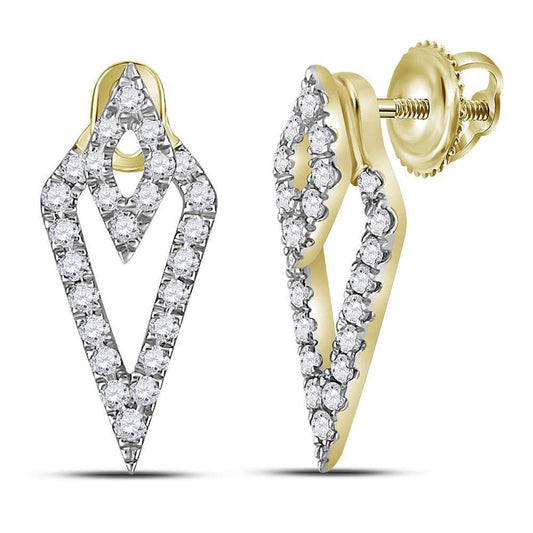 14k Yellow Gold Round Diamond Triangle Fashion Earrings 1/3 Cttw