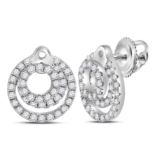 14k White Gold Round Diamond Circle Earrings 1/2 Cttw