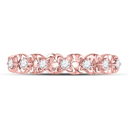 10k Rose Gold Round Diamond Flower Petal Stackable Band Ring 1/6 Cttw