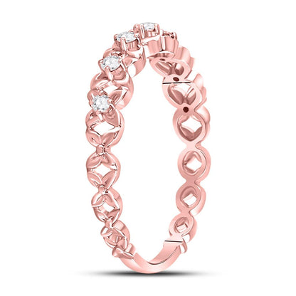 10k Rose Gold Round Diamond Flower Petal Stackable Band Ring 1/6 Cttw