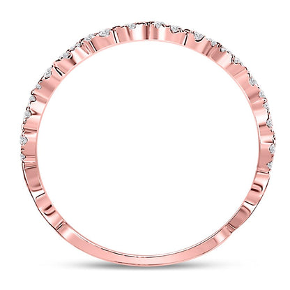 10k Rose Gold Round Diamond Zigzag Stackable Band Ring 1/5 Cttw