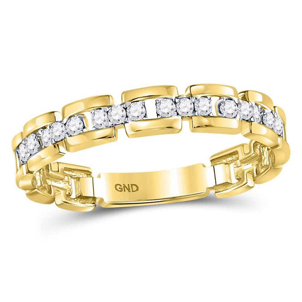 10kt Yellow Gold Round Diamond Rolo Link Stackable Band Ring 1/5 Cttw