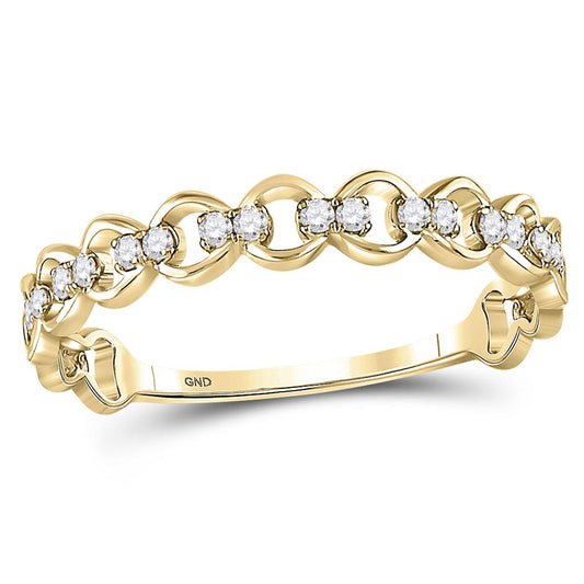 10kt Yellow Gold Round Diamond Link Stackable Band Ring 1/8 Cttw