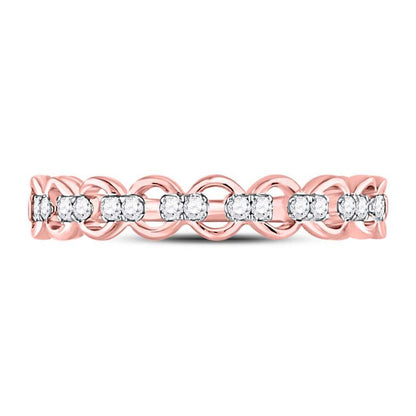 10kt Rose Gold Round Diamond Link Stackable Band Ring 1/8 Cttw
