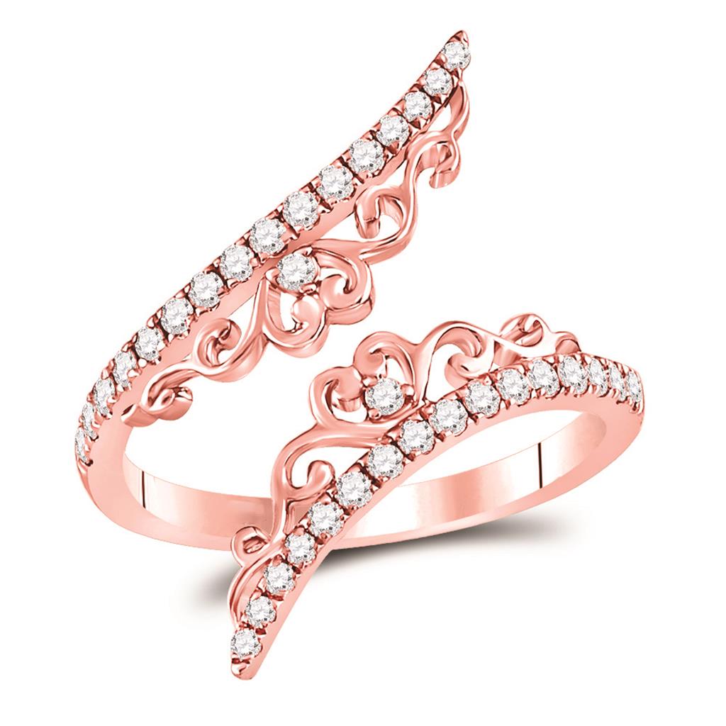 14k Rose Gold Round Diamond Modern Bypasss Band Ring 1/3 Ctw