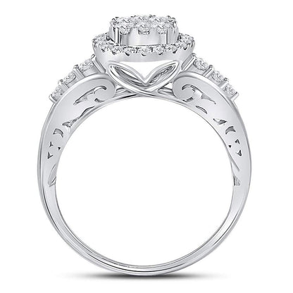 14k White Gold Round Diamond Cluster Bridal Engagement Ring 3/4 Cttw