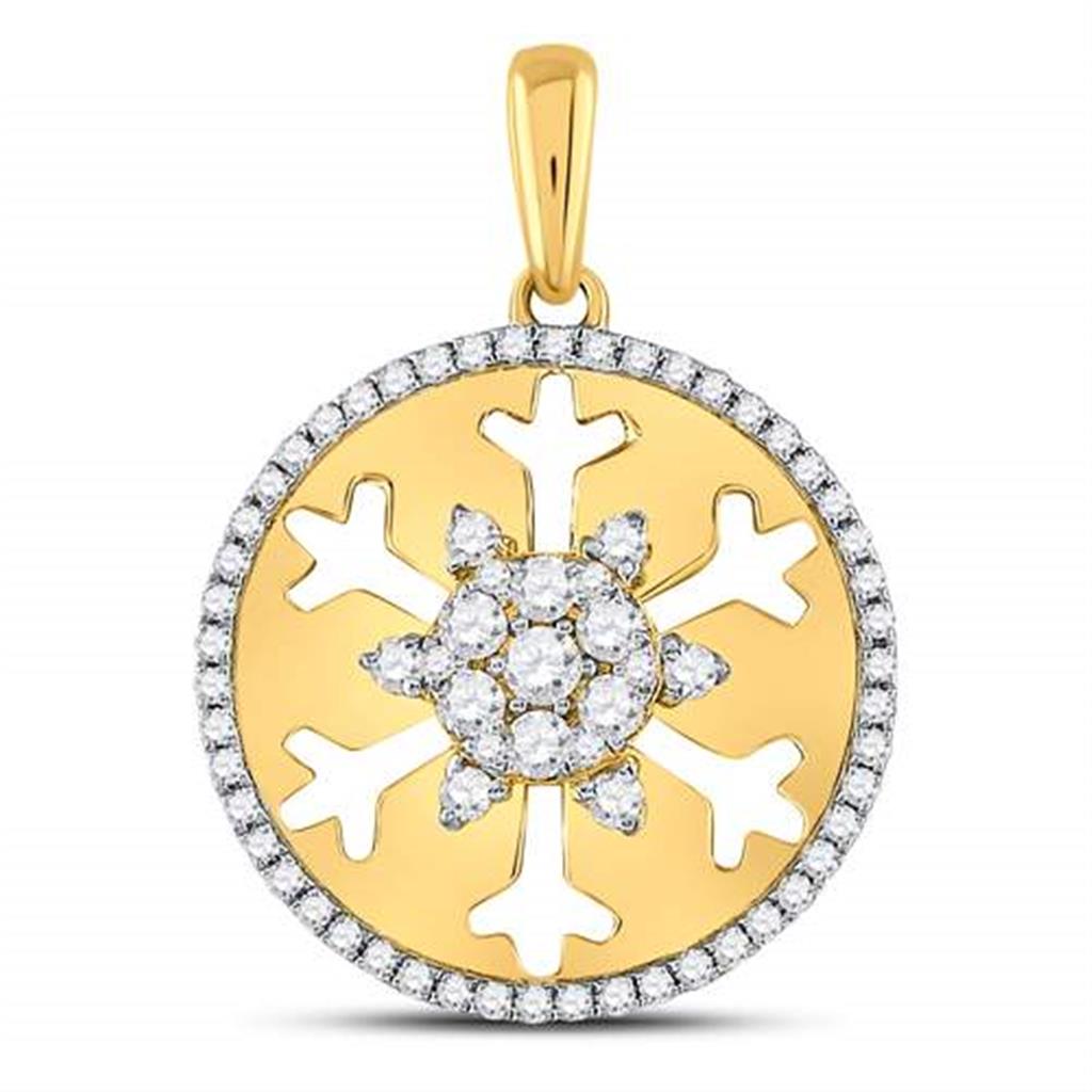 14k Yellow Gold Round Diamond Snowflake Fashion Pendant 5/8 Ctw