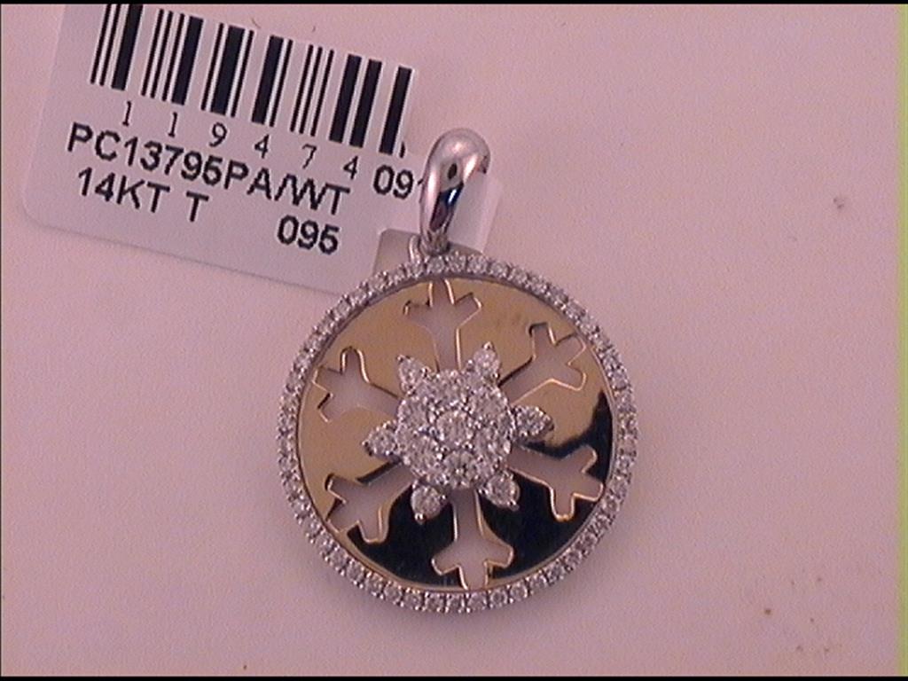14k Two-tone Gold Round Diamond Snowflake Cluster Pendant 5/8 Cttw