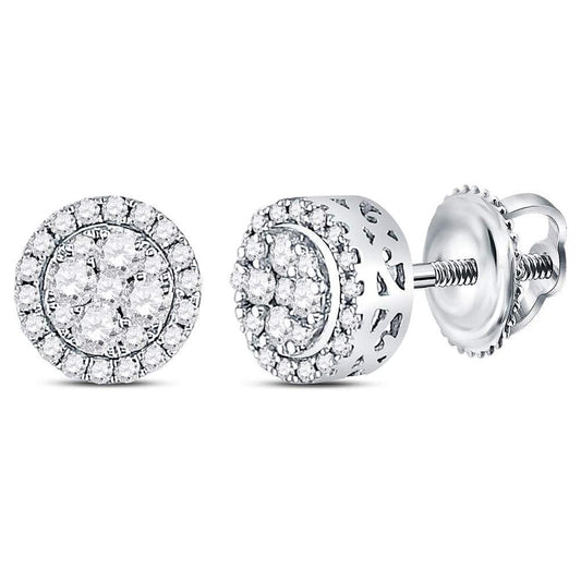 14k White Gold Round Diamond Cluster Stud Earrings 1/2 Cttw