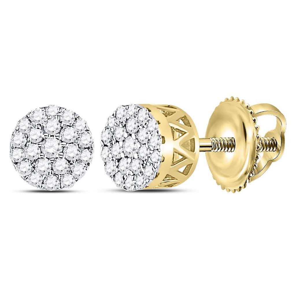 14kt Yellow Gold Round Diamond Concentric Circle Cluster Earrings 1/4 Cttw
