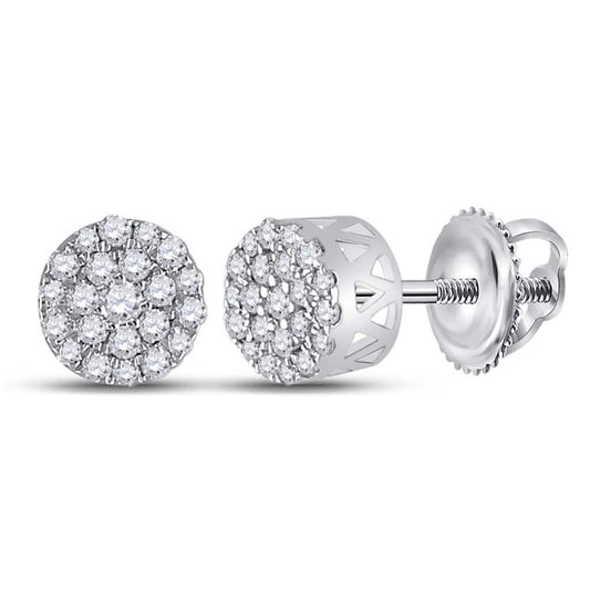 14k White Gold Round Diamond Cluster Earrings 1/4 Cttw