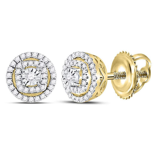 14k Yellow Gold Round Diamond Halo Earrings 1/4 Cttw