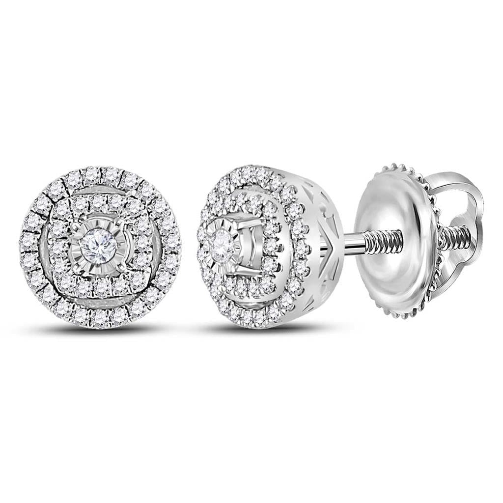 14k White Gold Round Diamond Halo Earrings 1/4 Cttw