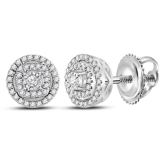 14k White Gold Round Diamond Halo Earrings 1/4 Cttw