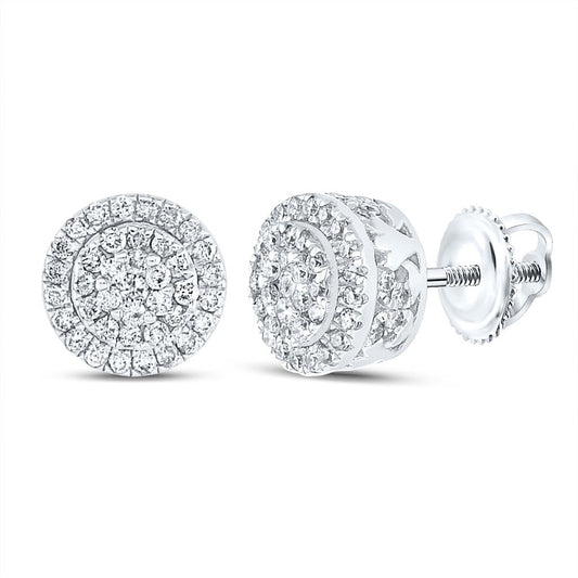 14k White Gold Round Diamond Cluster Earrings 1/2 Cttw