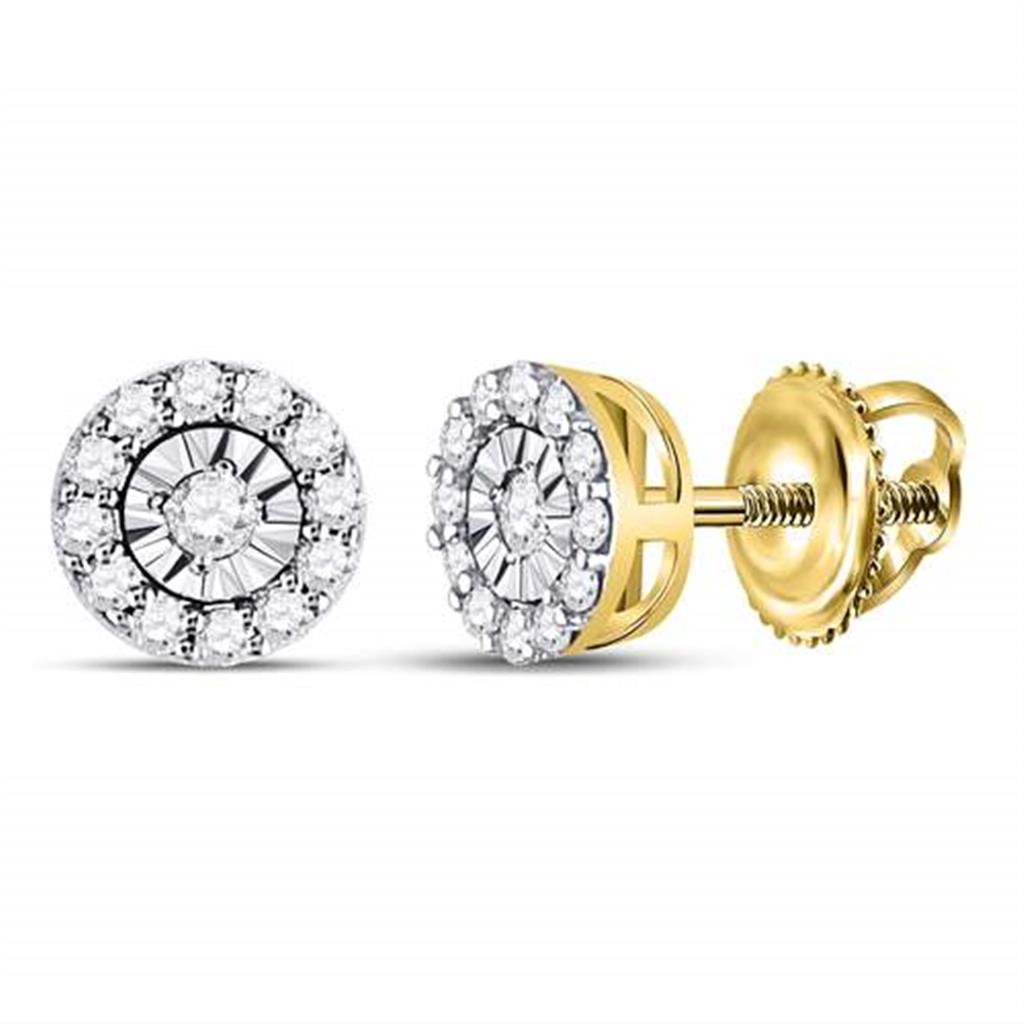 14k Yellow Gold Round Diamond Halo Earrings 1/4 Cttw