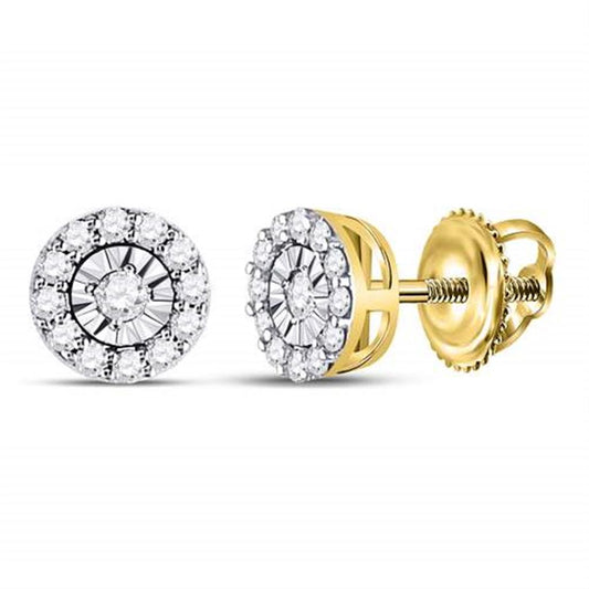 14k Yellow Gold Round Diamond Halo Earrings 1/4 Cttw