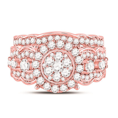 14k Rose Gold Round Diamond Vintage Bridal Wedding Ring Set 2 Ctw